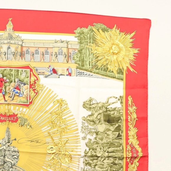 HERMES Carre 90 Scarf ""SANSSOUCY"" Silk Red Auth hk2695 - Picture 4 of 14